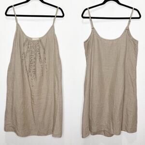 Eileen Fisher 100% Organic Linen Sequin A Line Tank Scoop Knee Length Dress